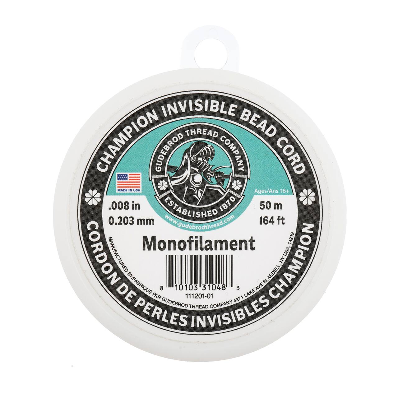 Gudebrod 0.008" x 164ft. Monofilament Champion Invisible Bead Cord
